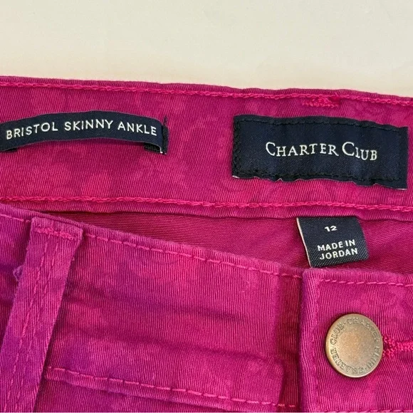 🆕 Women’s Charter Club Pink Fancy Skinny Ankle Pants – Size 12 🆕 - Picture 3 of 16